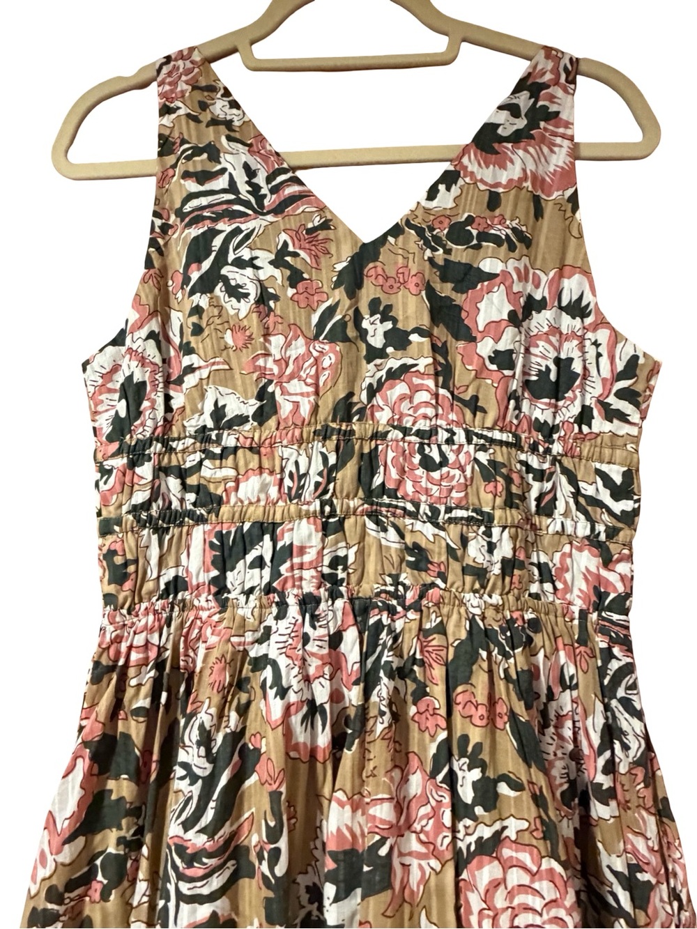 Caroline Constas Floral Botanical Beaded Smocked Maxi Dress Green Cream NWT - Picture 6 of 11